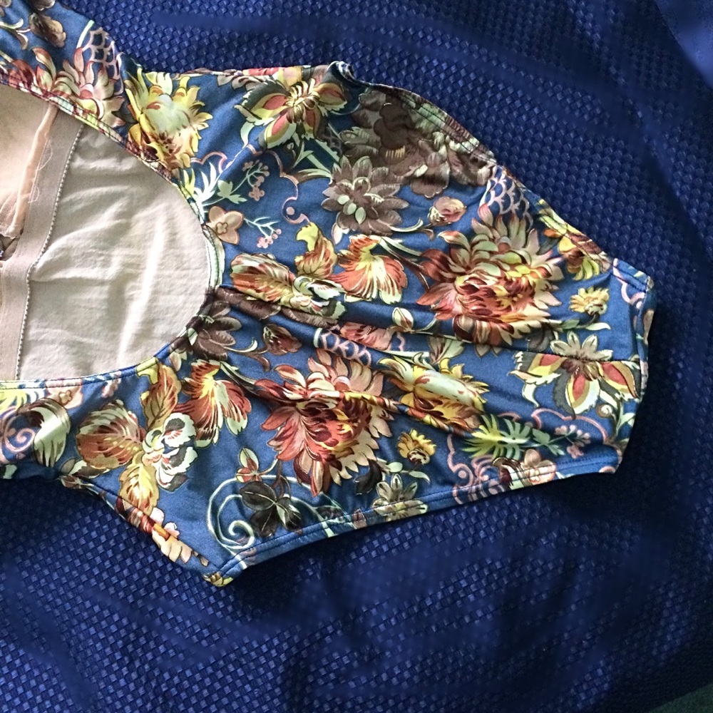 Pierre Cardin Blue Gold Print Bathing Suit VTG - Picture 6 of 8